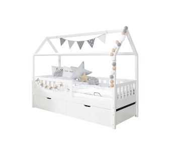 Hausbett "Traumhaus" mit 2er Schubkästen Kiefer Weiß