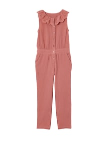 Mädchen Jumpsuit aus Musselin, bestickter Kragen