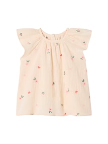 Baby Bluse mit kurzen Ärmeln, bestickt, Baumwolle
