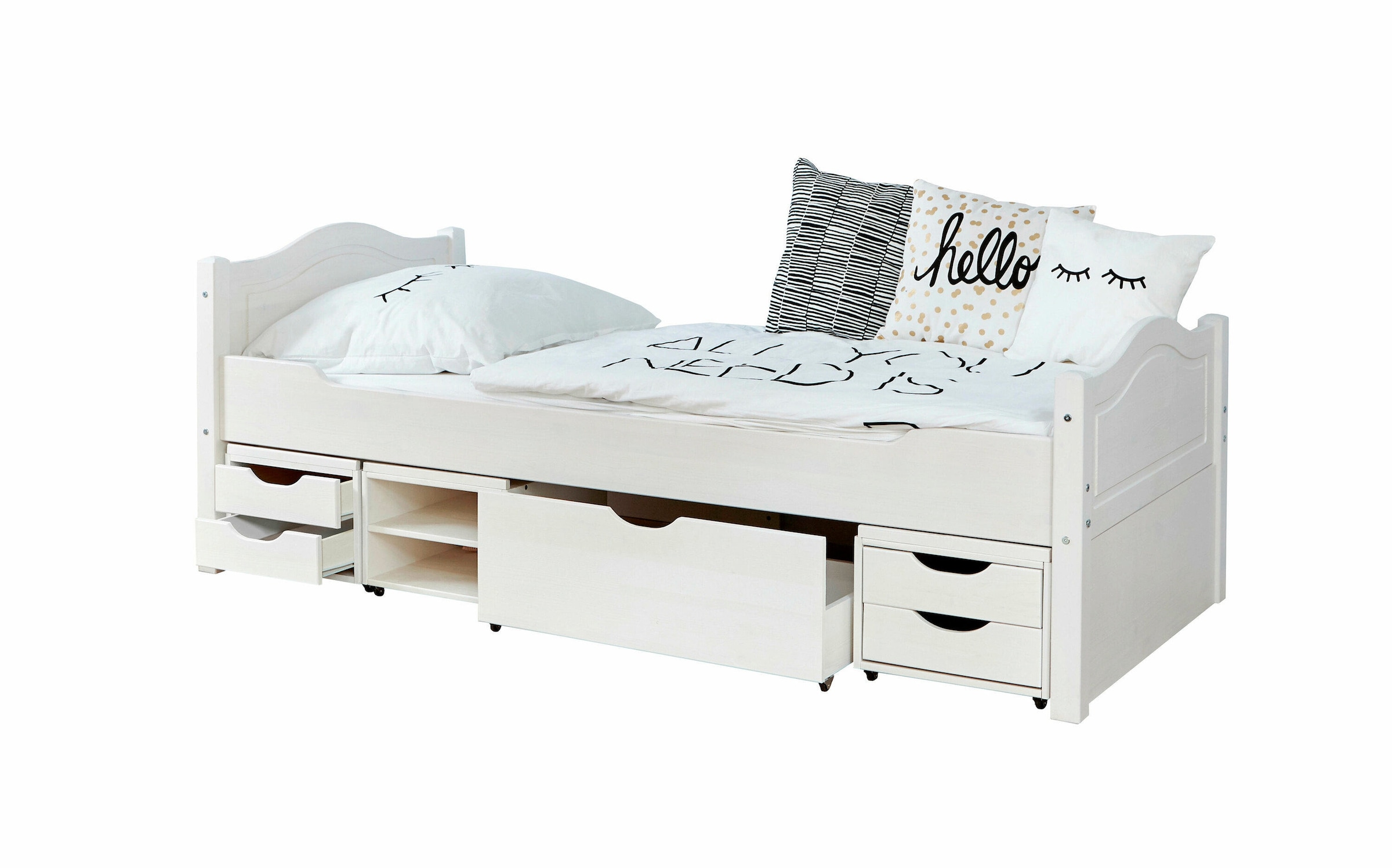 Ticaa Einzelbett "Leni" 90x200 Kiefer Weiß