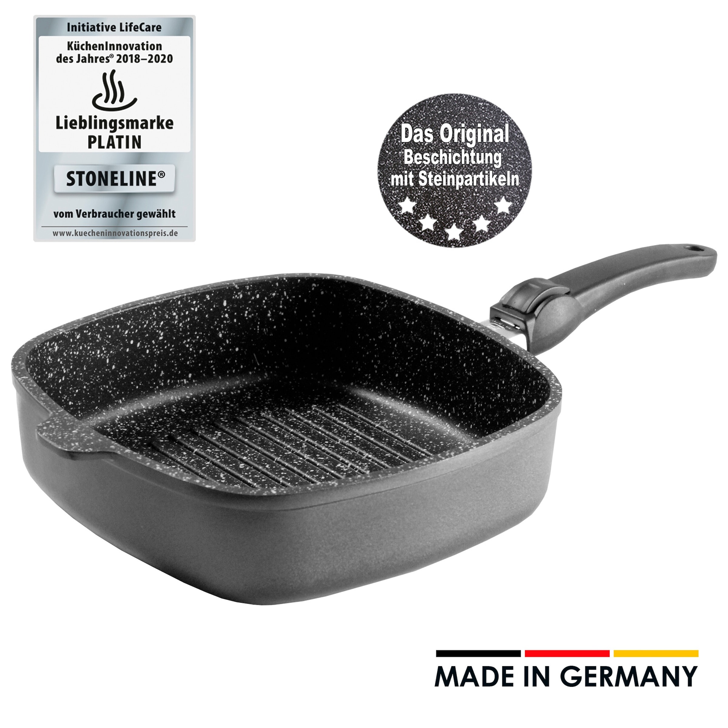STONELINE® STONELINE Made in Germany STONELINE® Grillpfanne, 26 x cm, Kokillenguss, mit abnehmbarem Griff