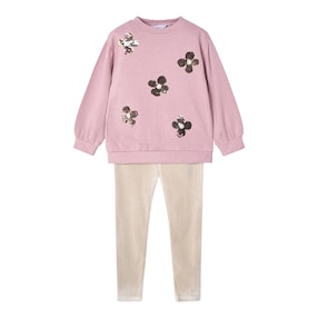 Ensemble 2 pièces sweat-shirt et legging velours fleurs paillettes