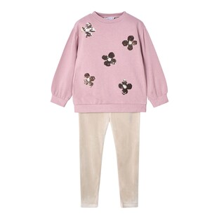 2-tlg. Set Sweatshirt und Samt-Leggings Wendepailletten-Blumen