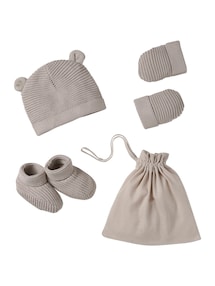 Baby Set: Mütze, Fäustlinge & Schühchen, Beutel, Bio-Baumwolle