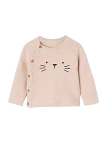 Baby Strickjacke mit Katzengesicht und seitlicher Knopfleiste