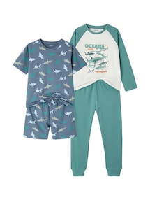 2er-Pack Schlafanzüge THE SHARKS, lang & kurz für Jungen, Recycling-Baumwolle
