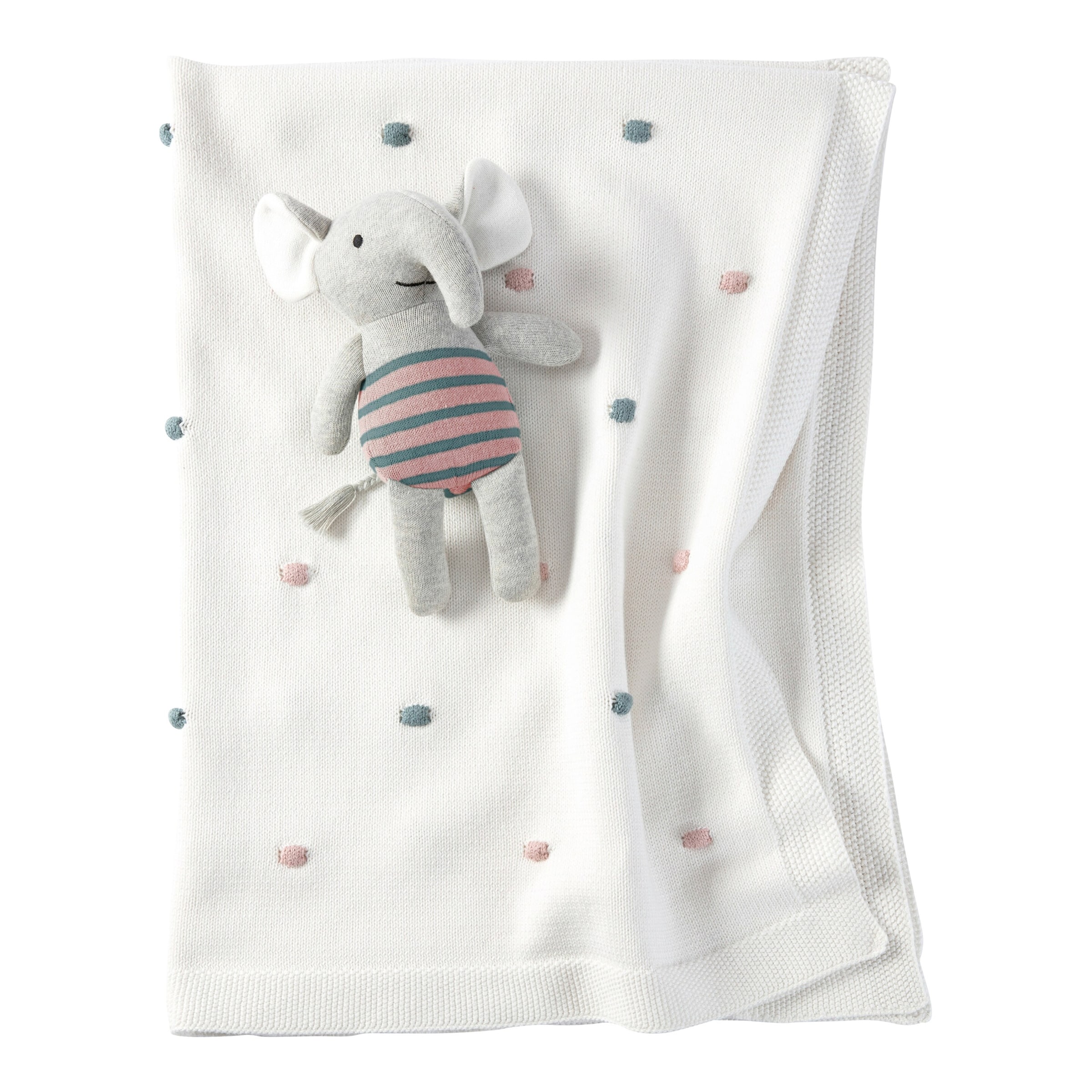 Bornino Home Babydecken-Set mit Greifling Elefant 80x100 cm