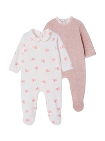 2er-Pack Baby Samt-Strampler mit Schleifen-Print 75% Bio-Baumwolle