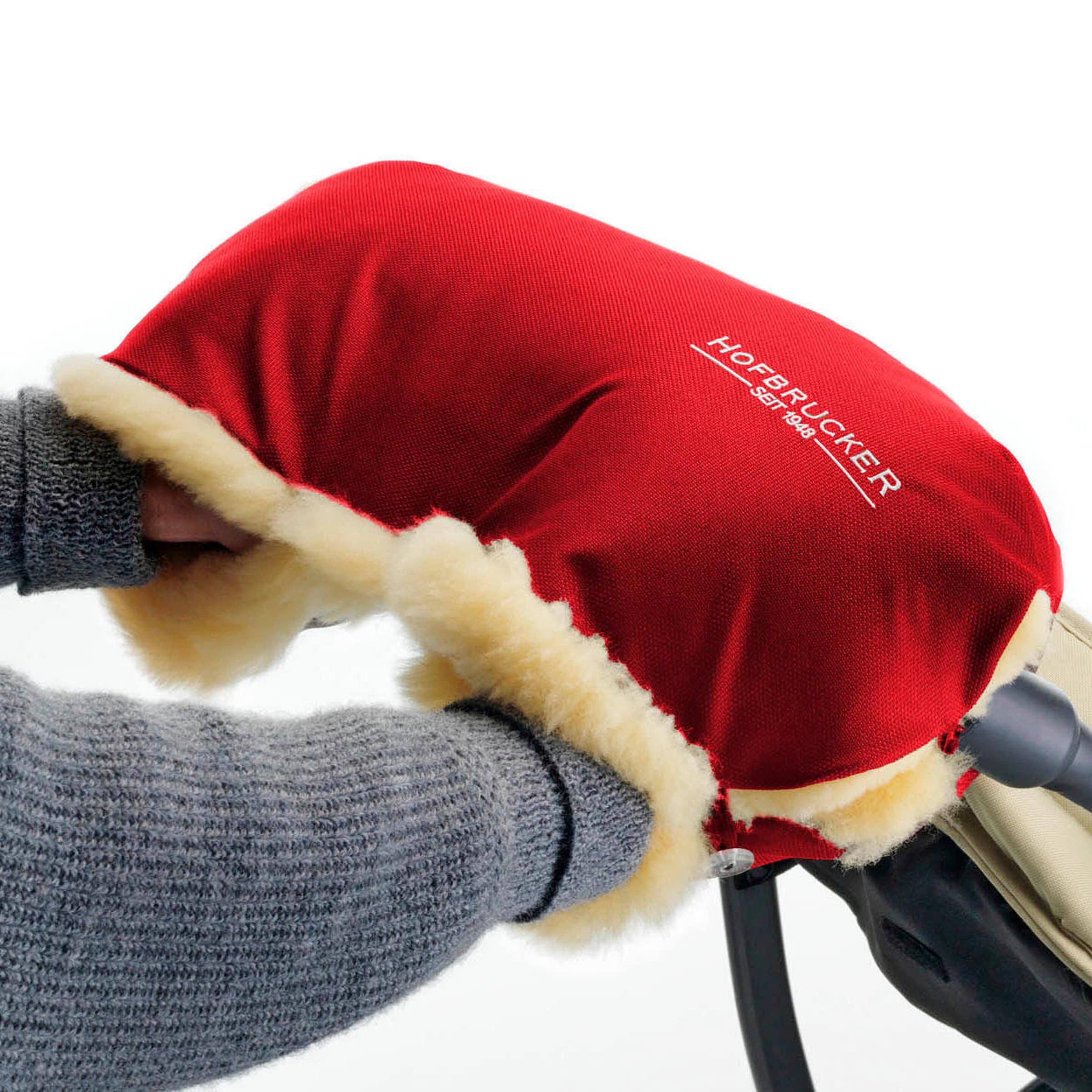 Hofbrucker Lammfell-Handwärmer für Kinderwagen Lammfell Handmuff rot