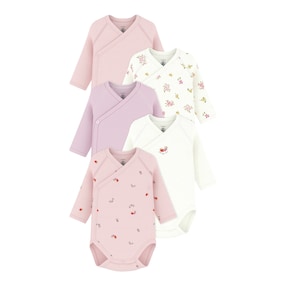 5er-Pack Wickelbodys langarm Blumen Erdbeeren