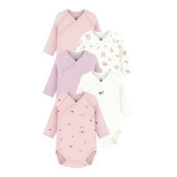 Lot de 5 bodys portefeuille à manches longues fleurs fraises