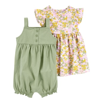 2-tlg. Set Kleid kurzarm und Spieler Blumen