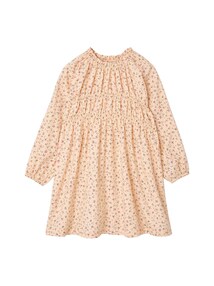Kleid Mädchen, lange Ärmel, gesmoktes Oberteil