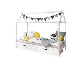 Kinderbett Hausbett "Lina" mit Schubkästen 90x200 cm Kiefer weiß