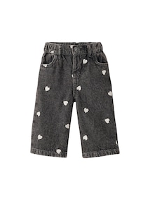 Weite Baby Jeans mit Herzstickereien, Dehnbund