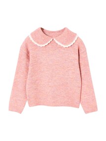 Mädchen Pullover, Kragen mit weißer Spitzenborte