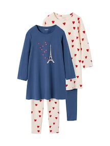 2er-Pack Mädchen Nachthemden mit Leggings PARIS und HERZEN Mädchen