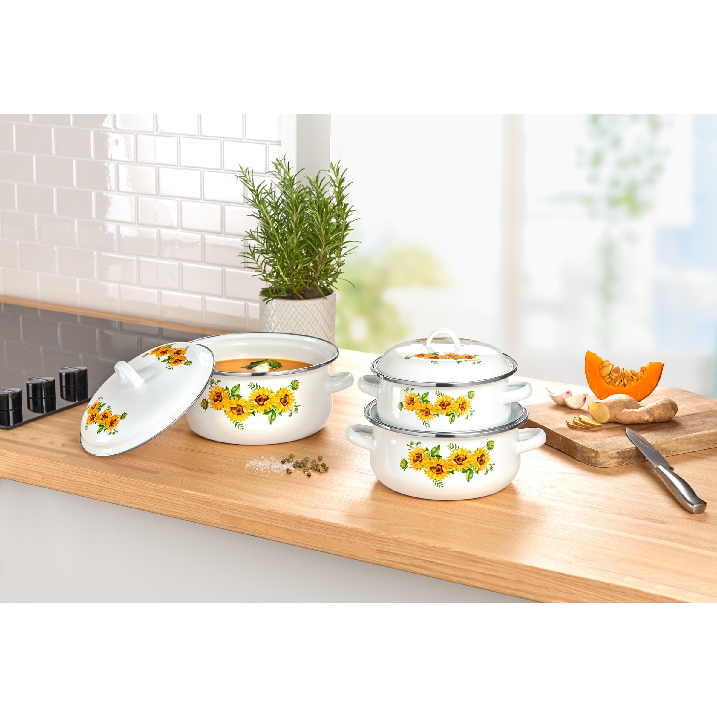 Emaille-Topfset "Sonnenblume", 6-teilig