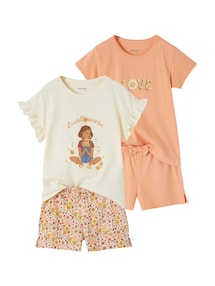 2er-Pack kurze Mädchen Schlafanzüge mit Glitzer-Print