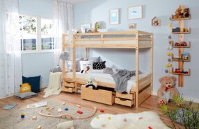 Etagenbett Finn Natur mit 4er Funktionsschubkasten