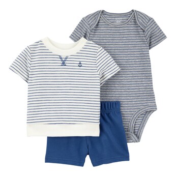 3-tlg. Set Body kurzarm, T-Shirt und Shorts Ringel 