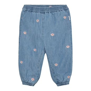 Pantalon en chambray denim fleurs