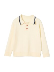 Mädchen Pullover mit Polokragen mit Kontraststreifen, Herzknöpfe