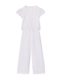 Mädchen Jumpsuit mit Lochstickerei und Crinkle-Effekt, Kommunion