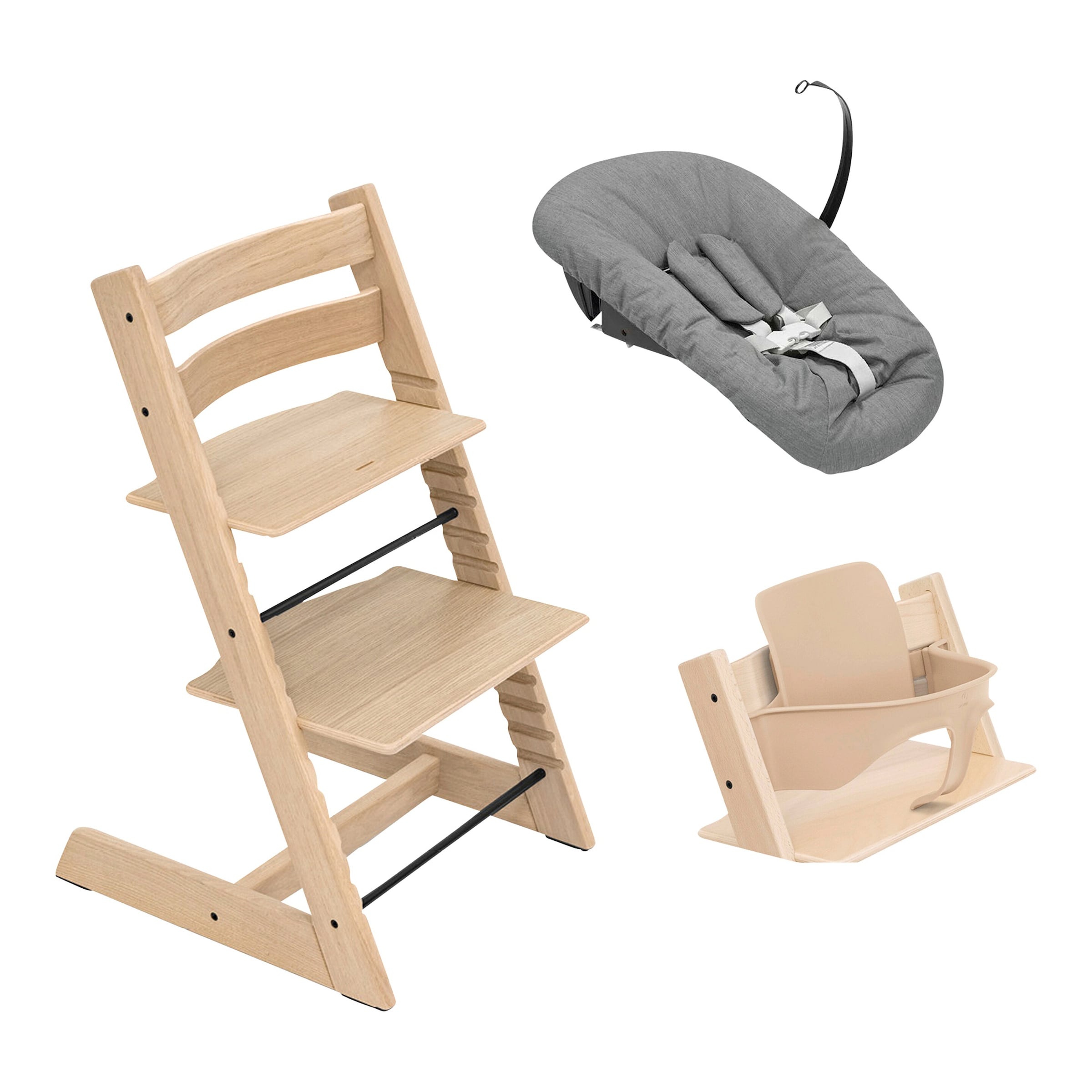 Stokke® Tripp Trapp® Bundle Treppenhochstuhl Eiche inkl. Newbornset deep grey & Babyset