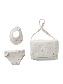 Puppen-Wickeltasche mit Windel und Lätzchen VINTAGE BLUMEN