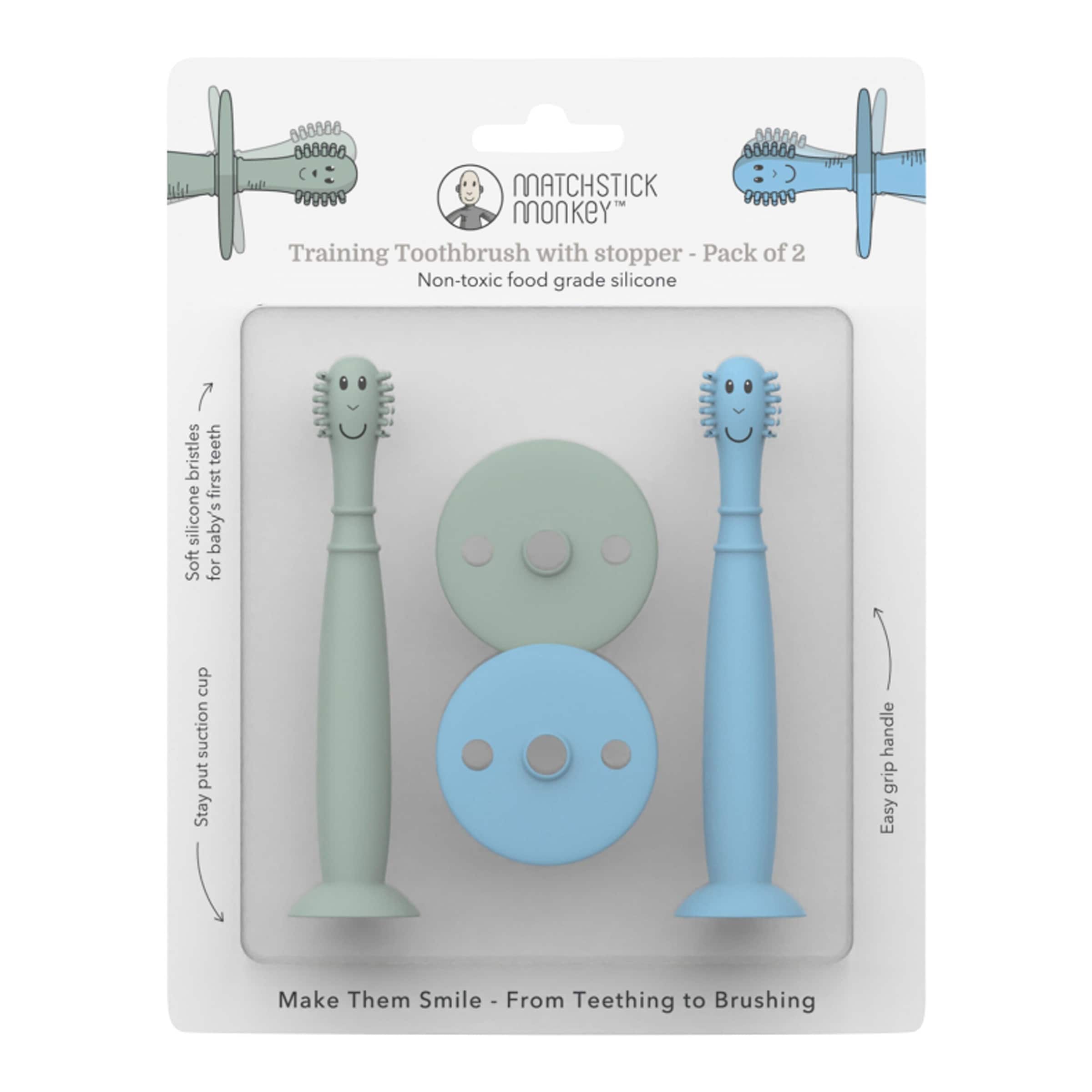 Matchstick Monkey 2er-Pack Trainingszahnbürste mit Saugnapf
