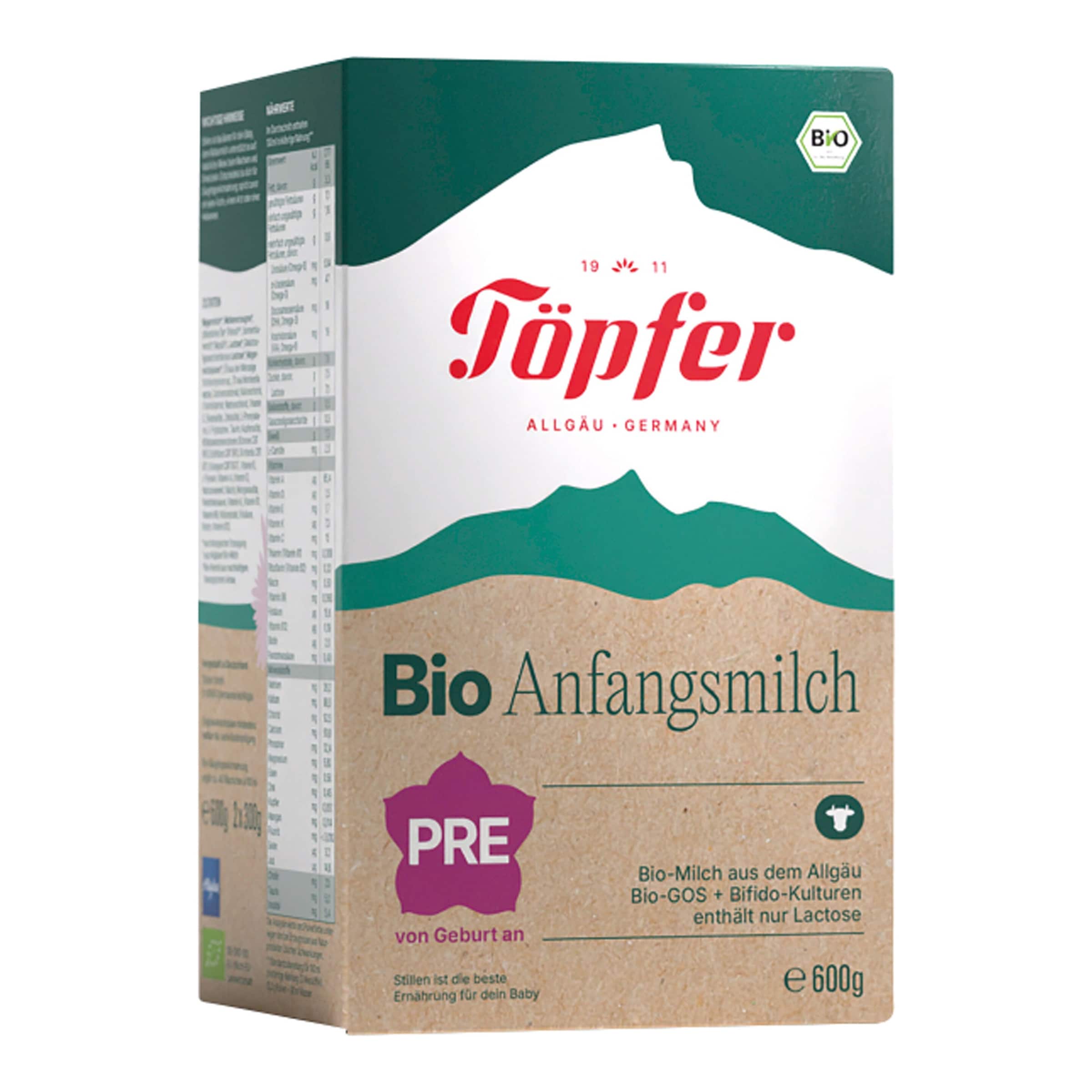 Töpfer 4er Pack Bio Anfangsmilch Pre 600 g