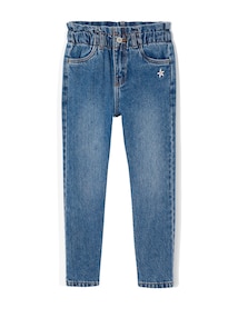 Paperbag-Jeans mit Blumenstickerei Mädchen, Bundweite verstellbar