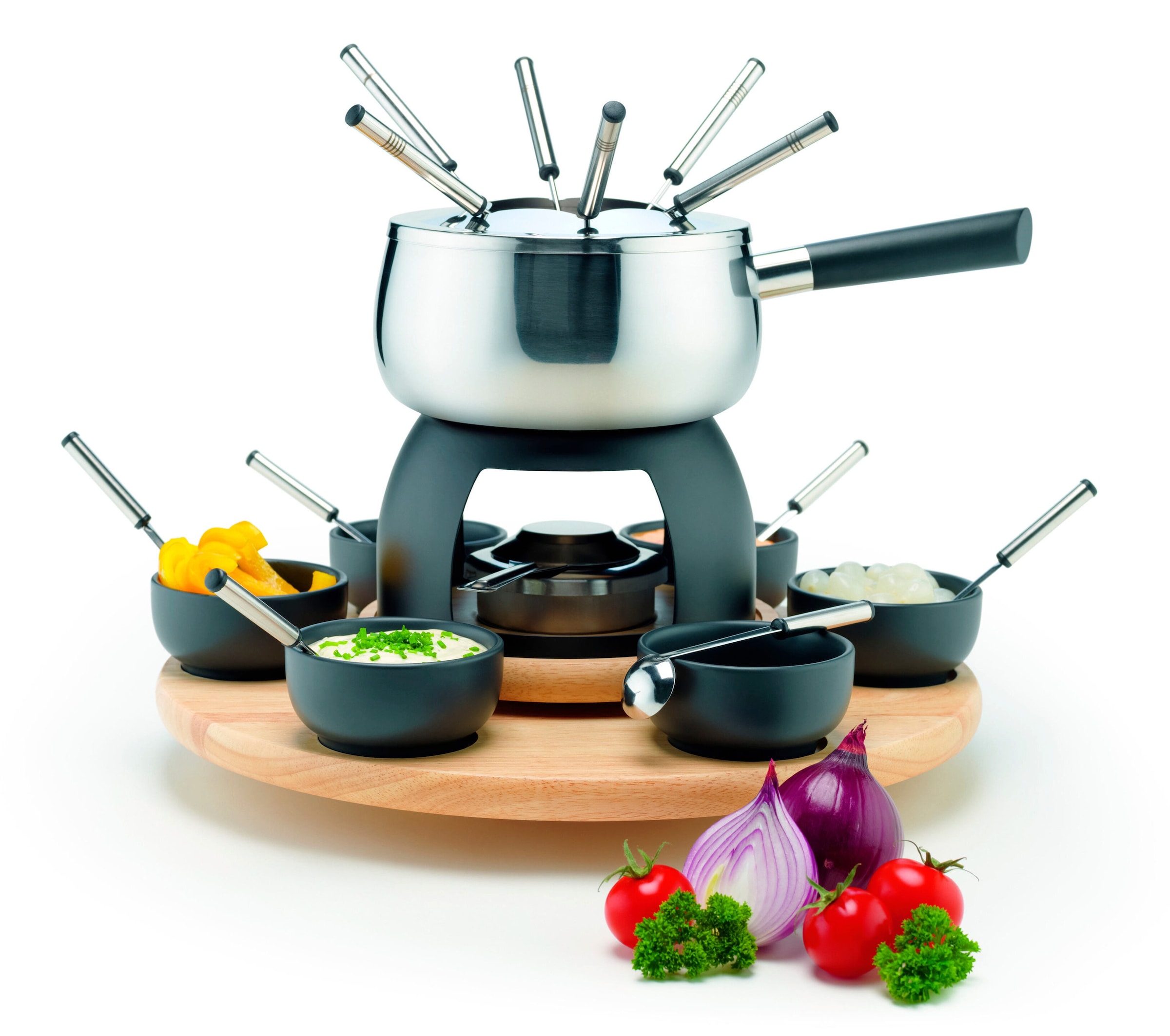 Mäser Silberfarben Schwarz Fonduetopf Set 23 Stk. Tlg. Keramik von Baur - Image 5