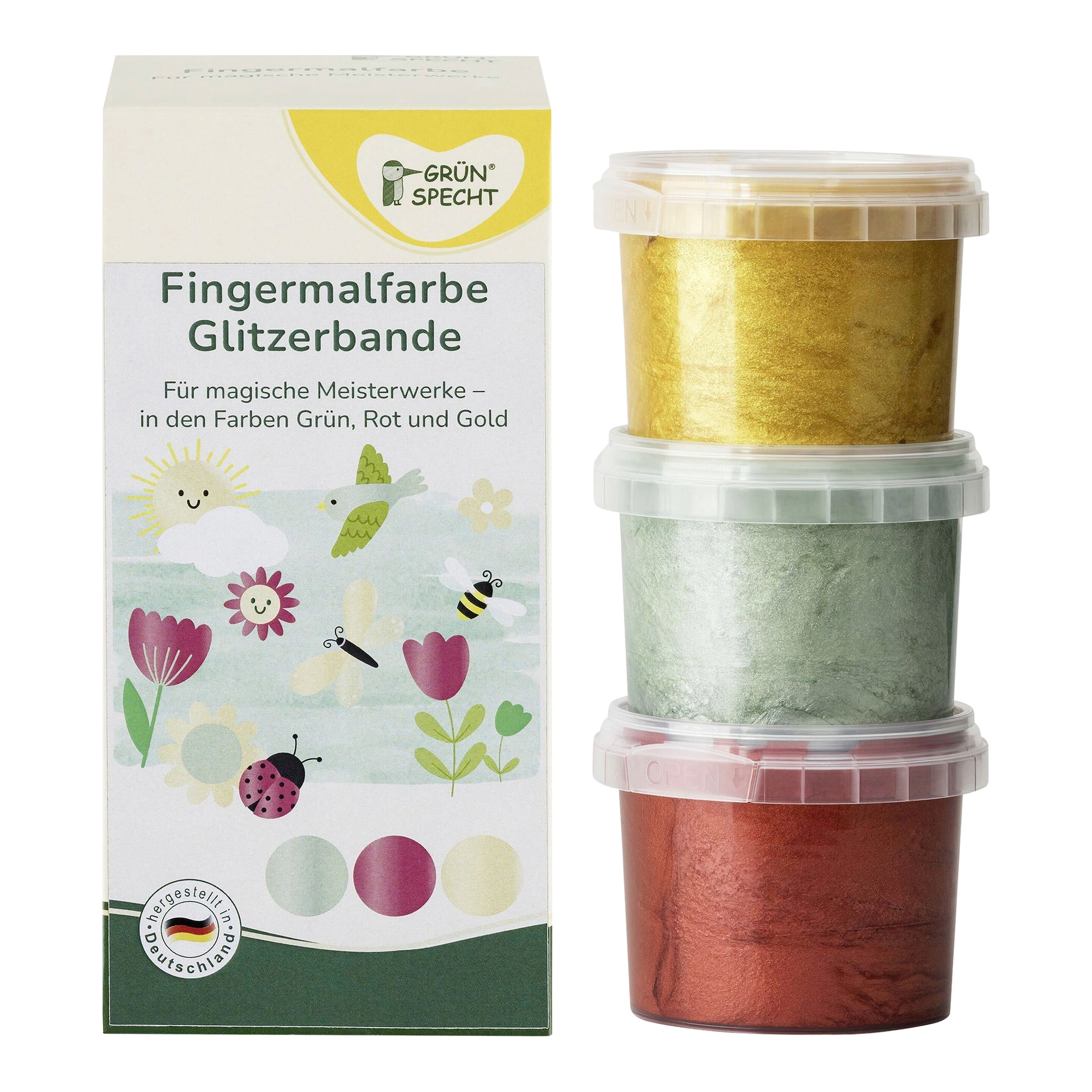 Grünspecht Fingermalfarbe Glitzerbande