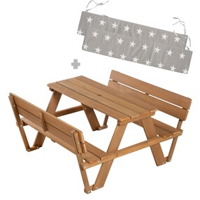 Kindersitzgruppe 'PICKNICK for 4' Outdoor +, teak, mit Lehne und Bankkissen Little Stars 
