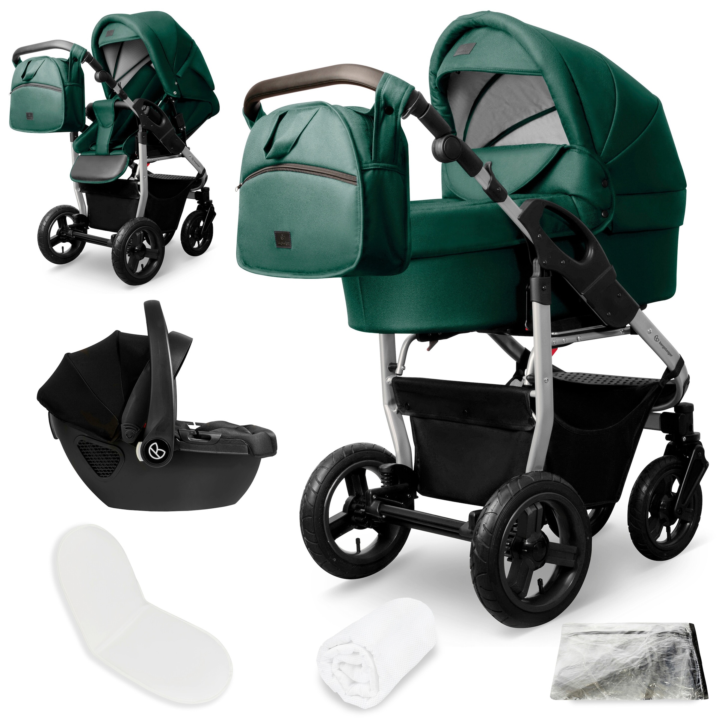 Bergsteiger Kinderwagen Capri + Babyschale gruen