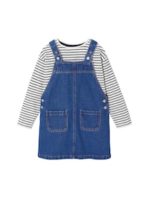 Mädchen-Set: Latzkleid aus Denim & Streifenshirt