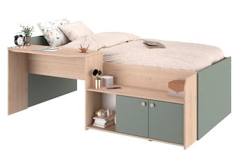 Halbhohes Hochbett "Jade 1" Seladon Grün  / Jackson-Eiche
