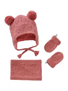 Mädchen Baby-Set: Mütze, Rundschal & Fäustlinge