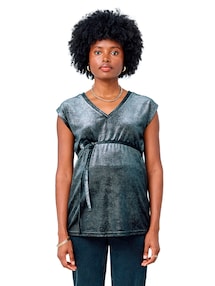 Ärmelloses Umstands-T-Shirt aus Samt mit Glitzereffekt