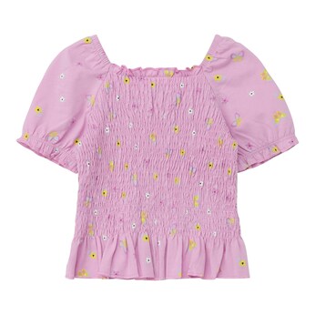 T-Shirt Blumen Schmetterlinge gesmokt