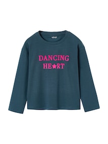 Langarmshirt mit Flockprint Mädchen, Baumwolle