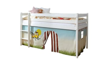 Hochbett Kiefer Weiß Vorhang "Eule"