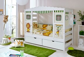 Hausbett mit Bettkasten "Safari" Kiefer Weiß