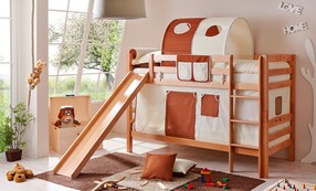 Etagenbett mit Rutsche "Lupo" Buche Natur