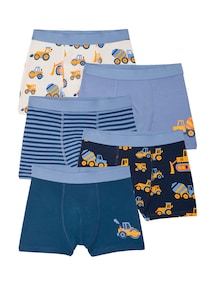 5er-Pack Boxershorts mit Bagger-Motiven, Jungen, Bio-Baumwolle