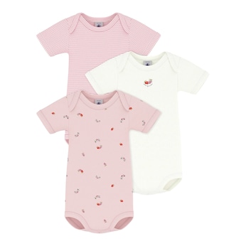 Lot de 3 bodys à manches courtes rayures fraises