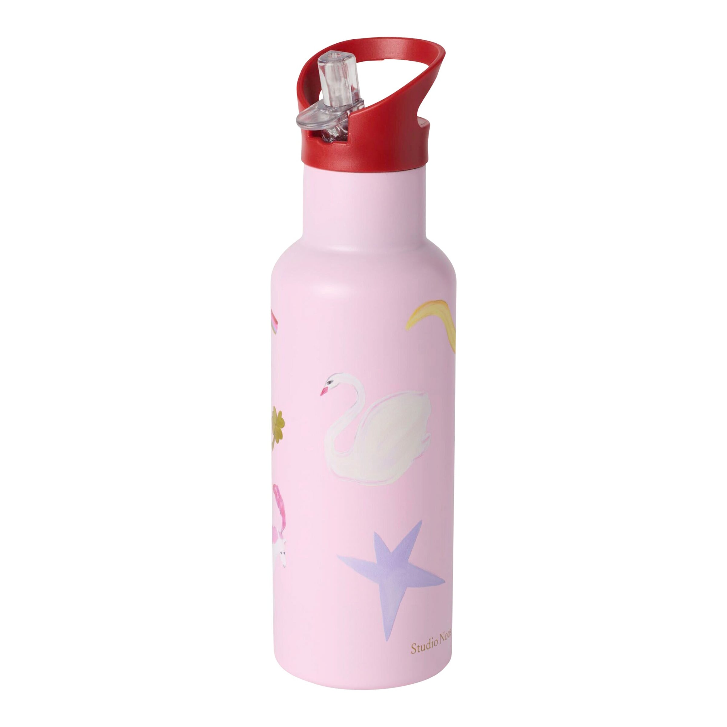 Studio Noos Edelstahl-Trinkflasche mit Strohhalm, 500ml