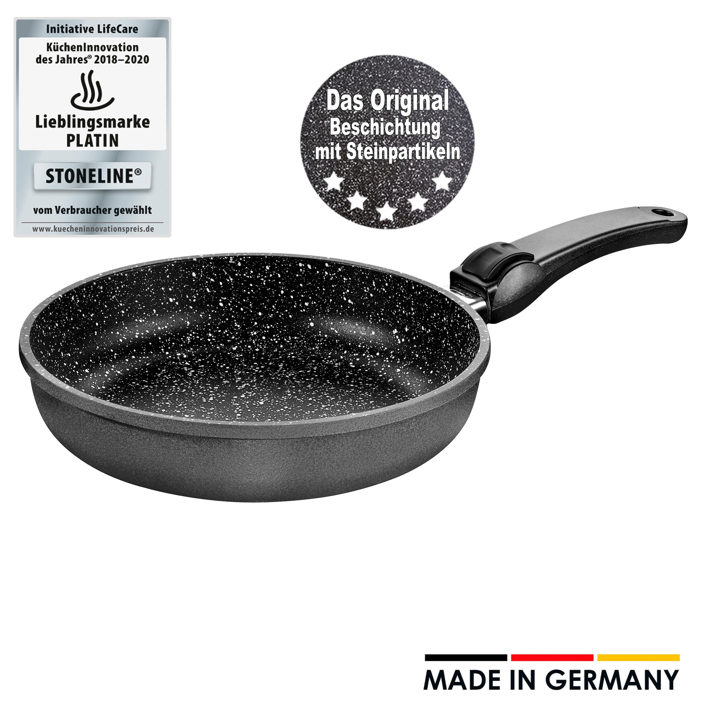 STONELINE® STONELINE Made in Germany STONELINE® Bratpfanne, 20 cm, Kokillenguss, tief, mit abnehmbarem Griff,